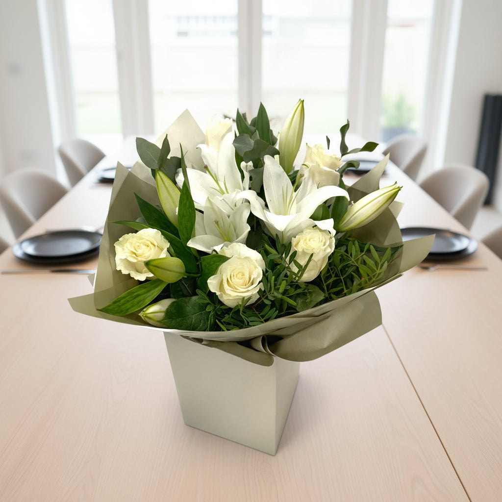 Handtied | Classic Rose and Lily - White