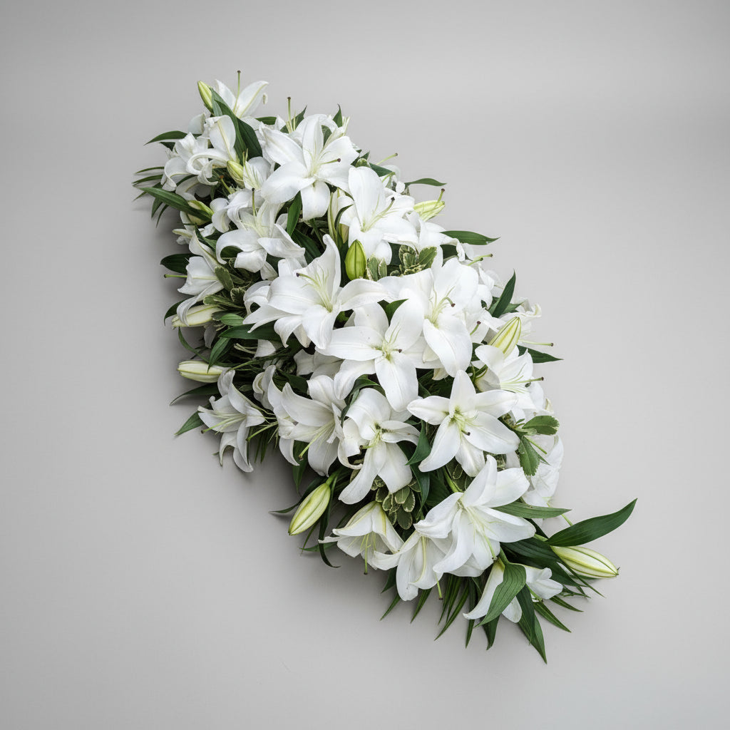 lily funeral flower arrangements Traditional Lily Casket Spray: Oriental Lilies
