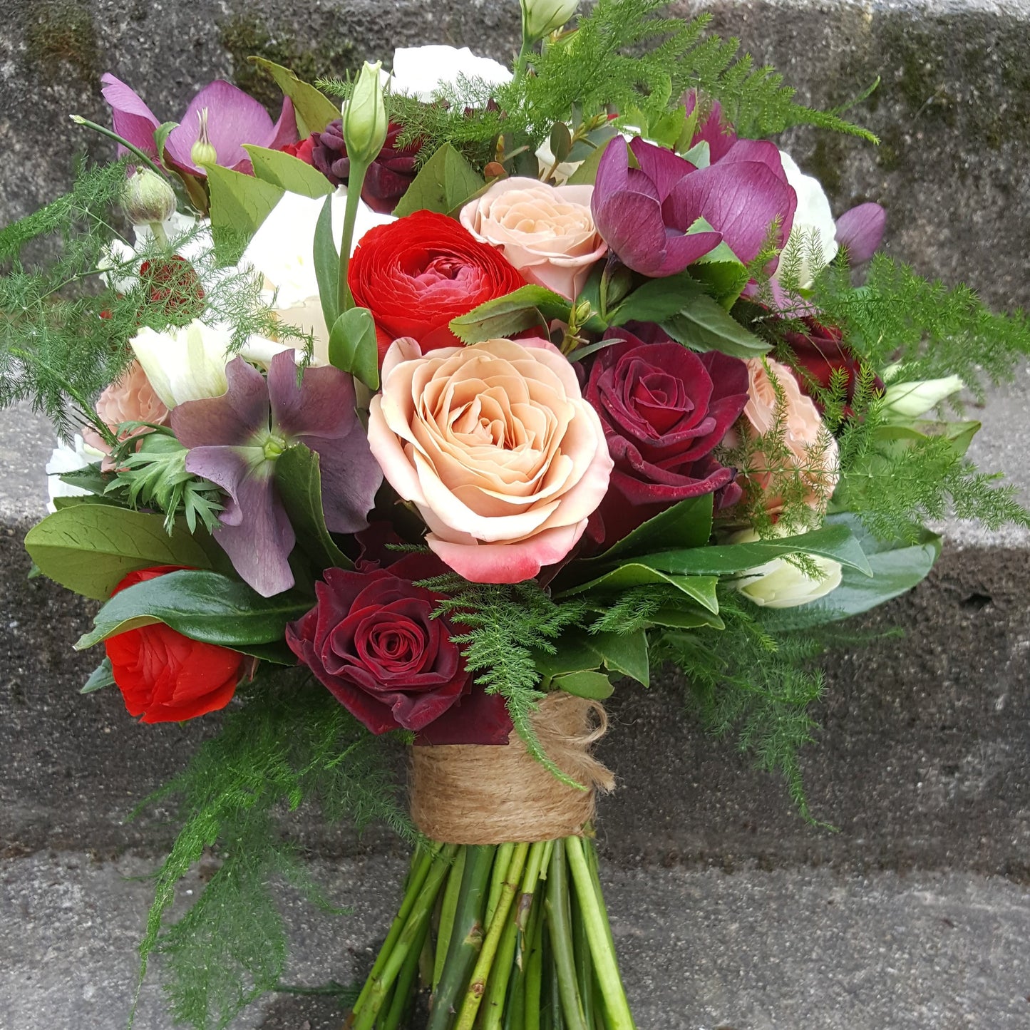 Wedding Flowers | Red, Burgundy & Peach