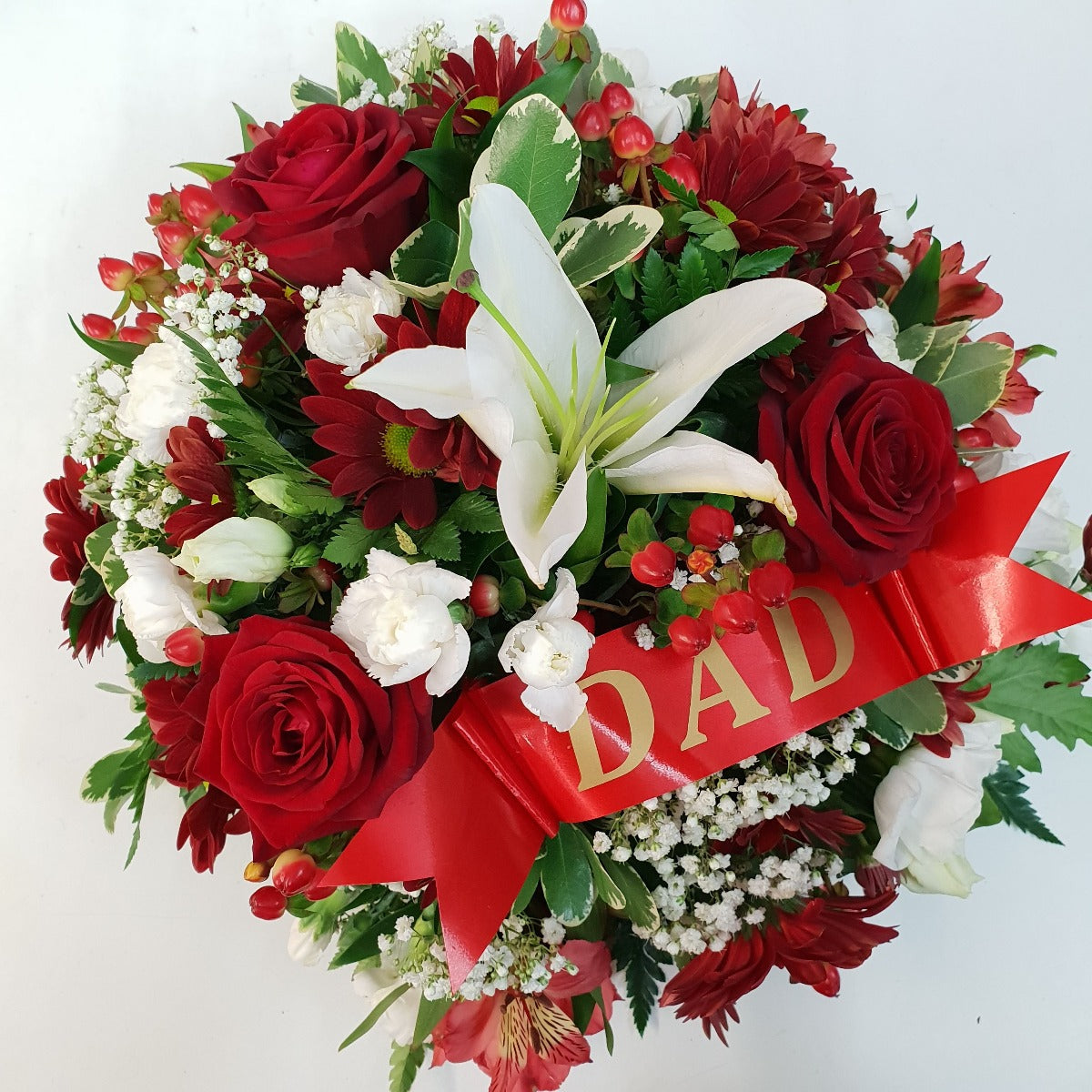 Red & White 'Dad' PosyFuneral Tribute