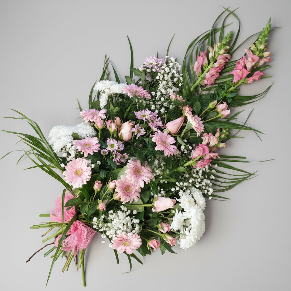 Pretty Pinks Tied Sheaf Funeral Tribute
