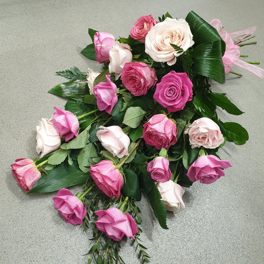 Pink Shades Roses & Carnations Sheaf Funeral Tribute