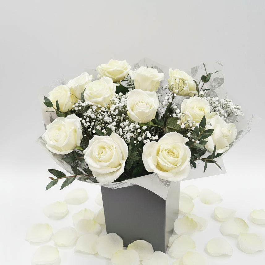 Handtied | Dozen Roses - White