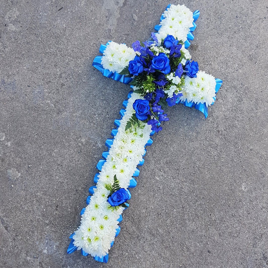 Blue Based Cross Funeral Tribute
