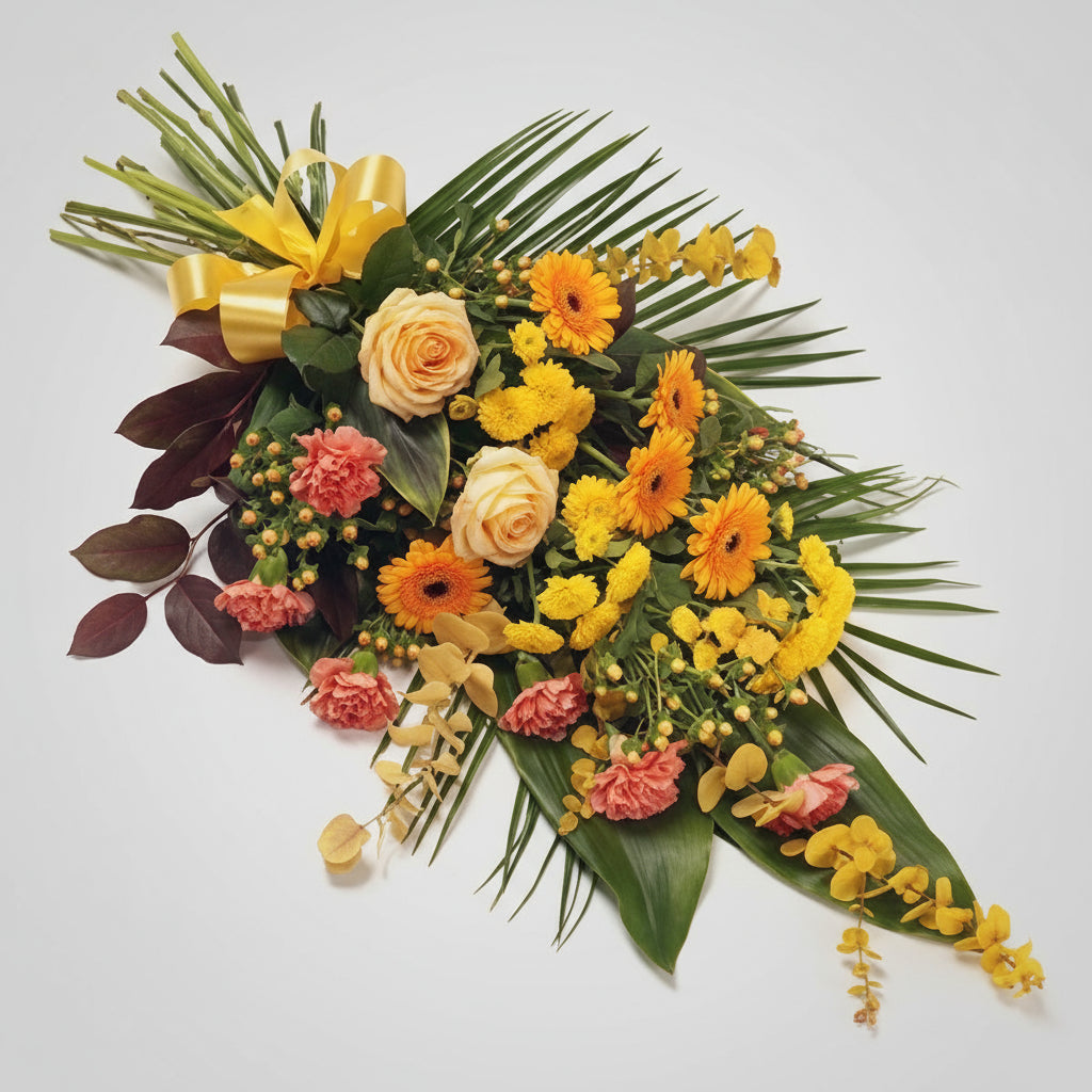 Yellow & Bronze Tied Sheaf Funeral Tribute