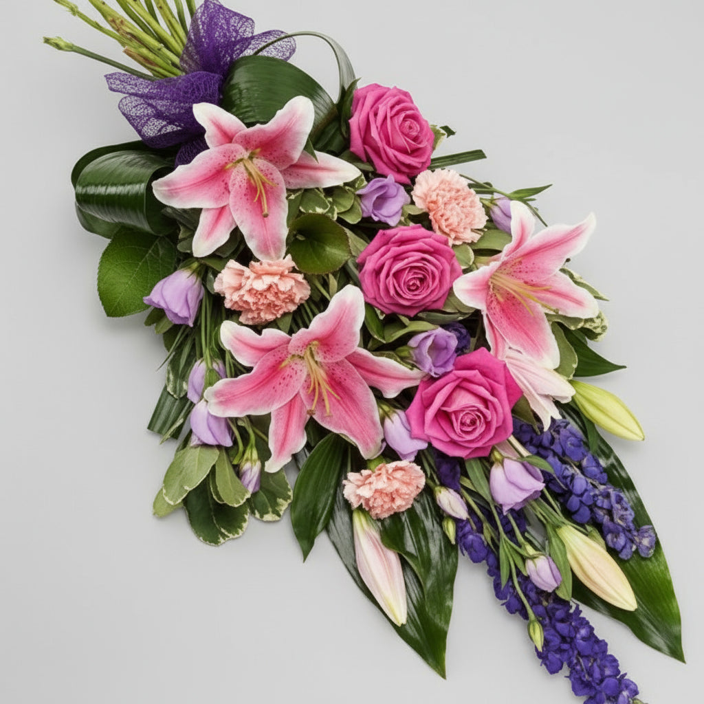 Pink & Purple Sheaf Funeral Tribute