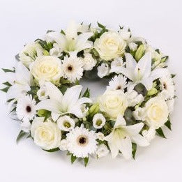 White Rose and Lily Wreath Funeral Tribute