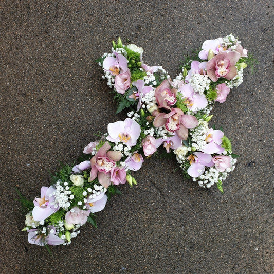 Pastel Cross Funeral Tribute