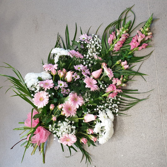 Pretty Pinks Tied Sheaf Funeral Tribute