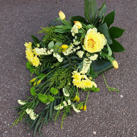 Yellow & Lime Seasonal Sheaf Funeral Tribute