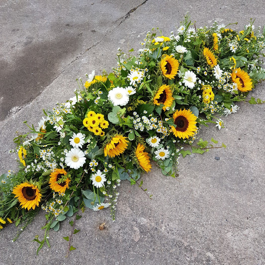 Bright Margarite Casket Spray Funeral Tribute