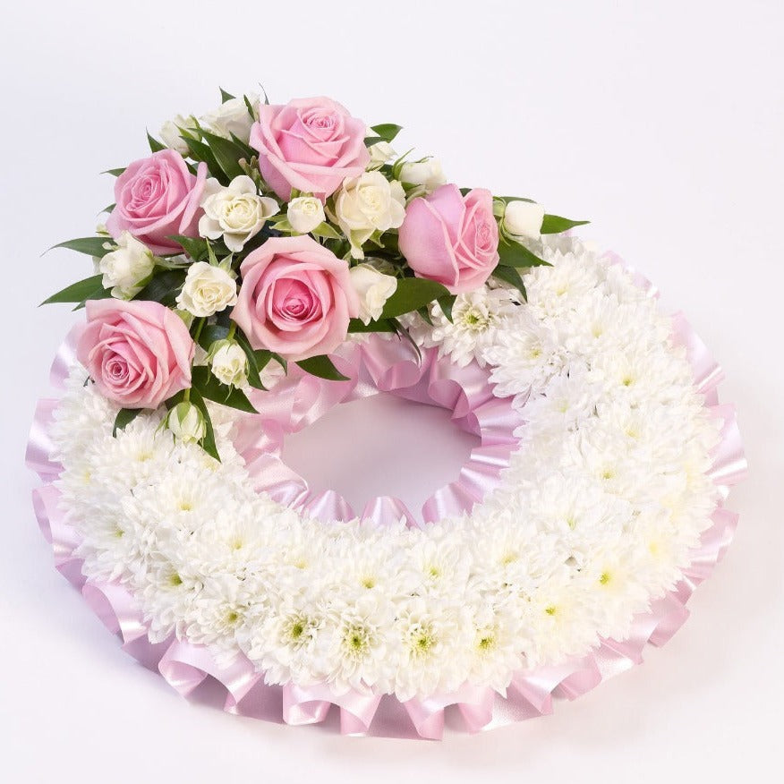 Traditional Wreath - Pink and White Funeral Tribute